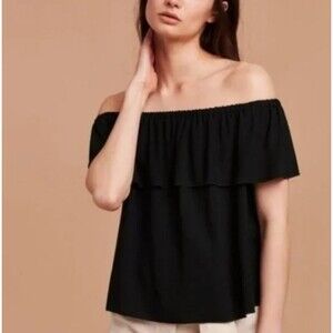 Aritzia Wilfred Black Off The Shoulder Promener Short Sleeve Blouse Silk Trim, S